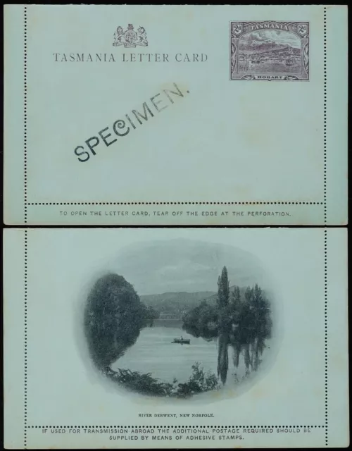 TASMANIA Lettercard 1900 Pictorial 2d, view River Derwent, SPECIMEN.