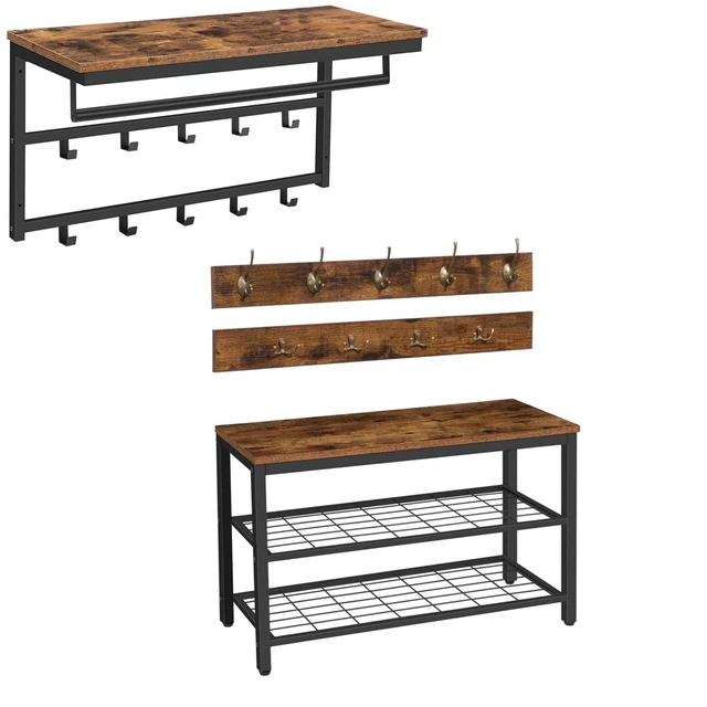 COAT RACK WALL-MOUNTED Coat Hook Shoe Rack with Coat Rack Hanger Shoe ...