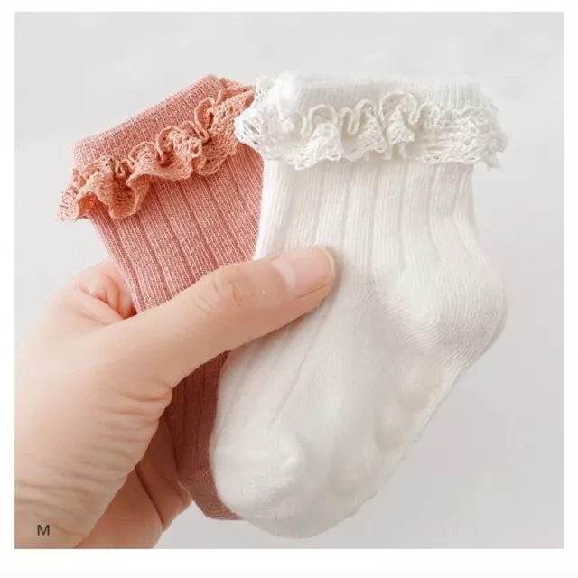 Ruffled Socks Non-slip Solid Color Lace Cotton Socks for 0 to 6 Months Babies