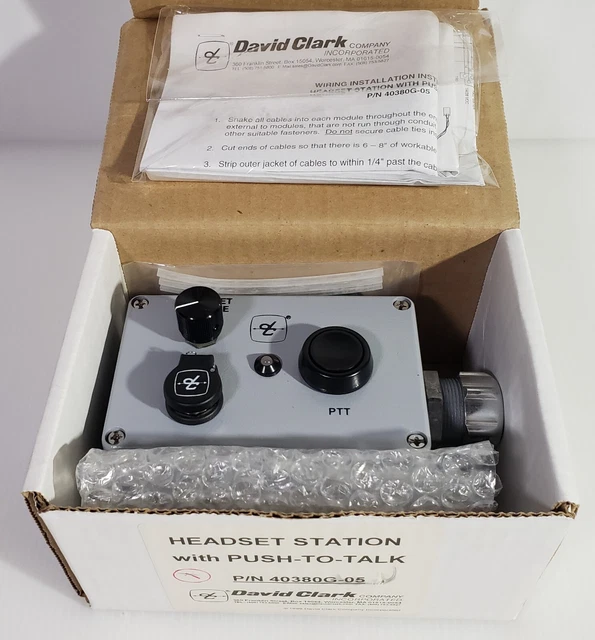 David Clark 40380G-05 Push To Talk Headset Station NEW