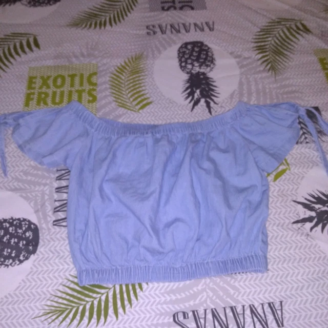 Haut Bustier Fille Taille 12 Ans - En Chambray Bleu, épaules Ouvertes, Style Décontracté Pour L'été