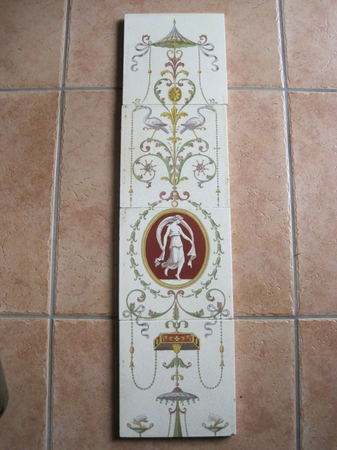 Antique Victorian Print & Tint 4 Tile Dancer Panel - Mintons - C1868 - 1900