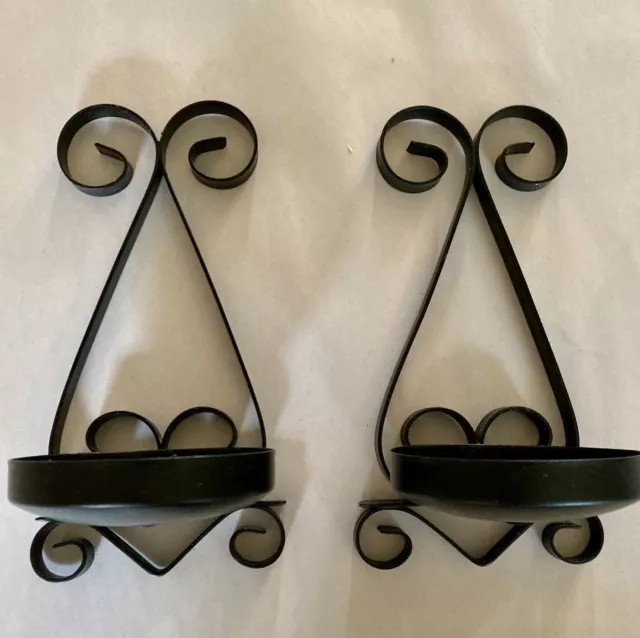 Pair of 8” Black Metal Wall Hanging Candle Holders Home Decor