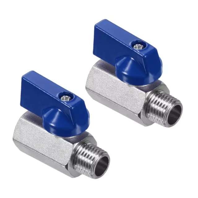 1/4 NPT Brass Mini Ball Valve, 2 Pack NPT Female to Male Shut-Off Valve, Blue