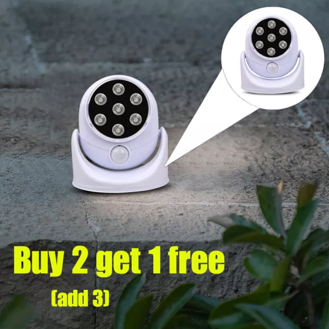 LED Lights Battery Powered 360° PIR Motion Sensor Outdoor Garden Wall Lamp UK