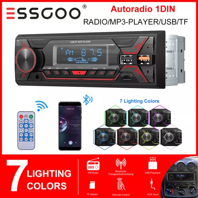 Autoradio mit Bluetooth BT Freisprech USB SD AUX FM 7 Farben 1DIN MP3 Player