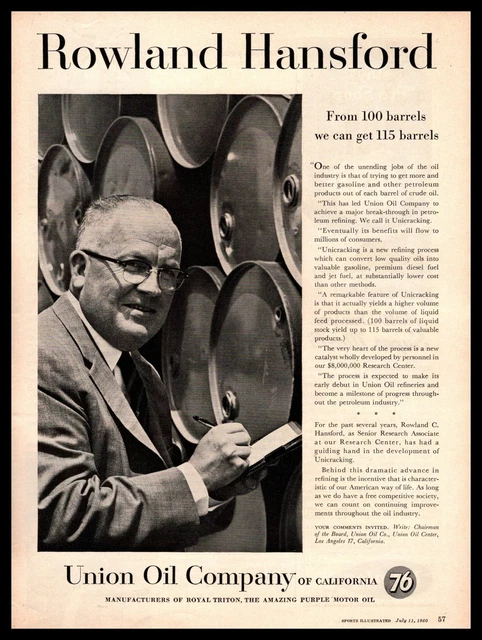 1960 Union 76 Oil Company Of California Unicrackling Refining Process Print Ad