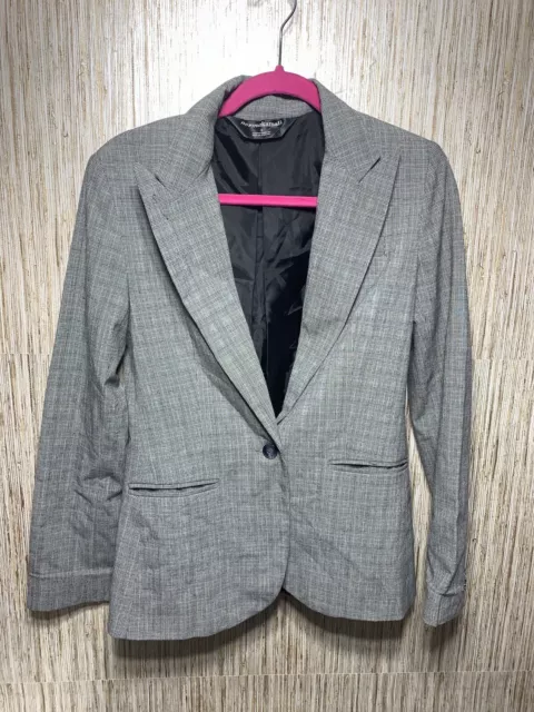 Norma Kamali Women’s Blazer Long Glen Plaid Gray Black Jacket One Button Sz 6