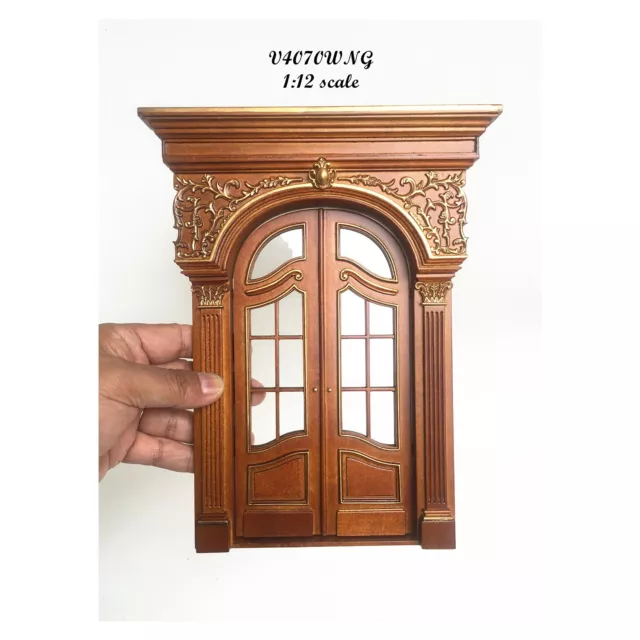 Victorian Handcrafted wooden Elegant French door 1:12 dollhouse miniature walnut