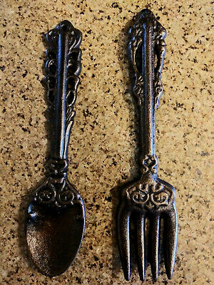 Kitchen Wall Decor, Cast Iron, Fork and Spoon Utensils, Farmhouse, Rustic, NEW