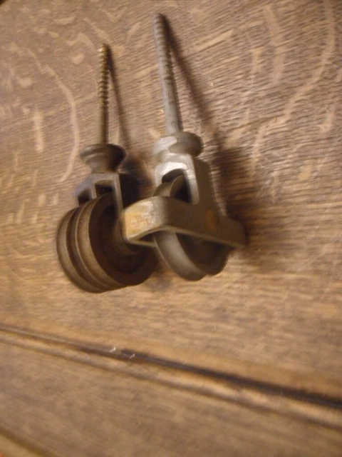 antique washing line pulleys one double & one single pulley wheels for creel 10D