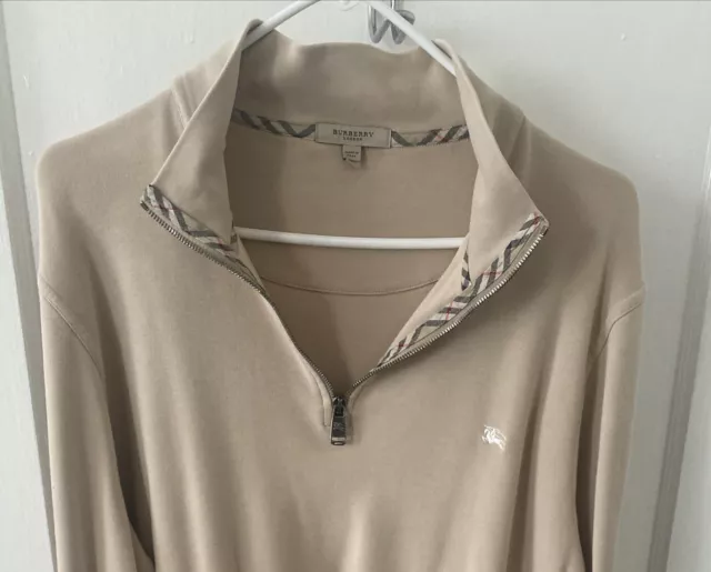 BURBERRY London Beige Half Zip Pullover 100% Cotton Sweater Top Men's Large