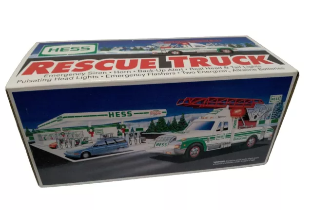 1994 Hess Toy Rescue Truck - Vintage New in Box - Emergency Siren Lights Ladder