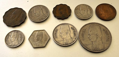 Egypt King Farouk Coin Set 1937 - 1950 1 Millieme To 10 Piastres 9 Coins Rare
