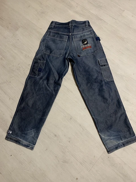 Jeans baggy uomo FUBU argento blu lucido lucidi baggy hip hop vintage anni '90