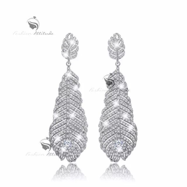 18k white gold gf made with SWAROVSKI crystal leaves stud earrings 925 silver