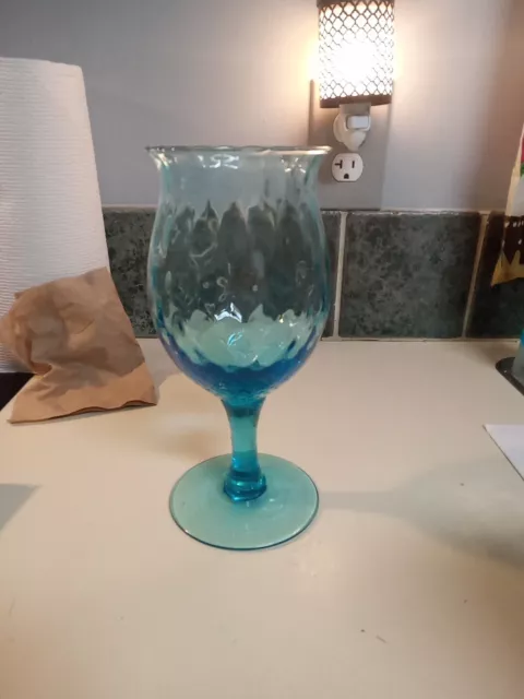 VTG MCM Peacock Blue Optic Block Empoli Style Glass Pedestal Vase