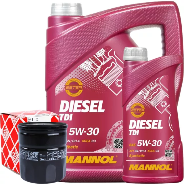 Febi Bilstein Ölfilter + 6 Liter 5W-30 Mannol Diesel Tdi Motoröl Acea C2 C3 5W30