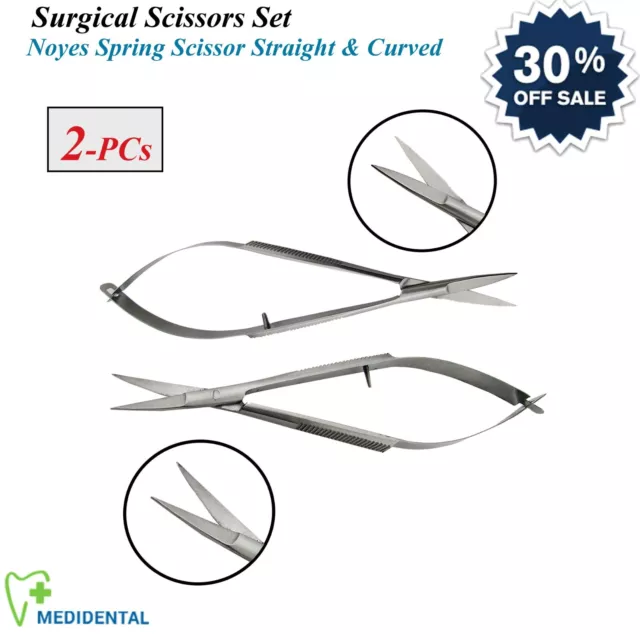 Set Of 2 Dental Noyes Spring Action Scissor Surgical Microsurgery Instruments CE