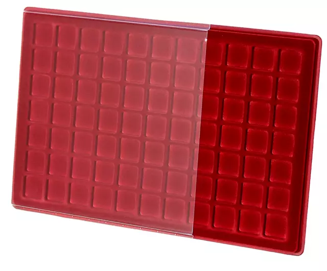 P77 Red Coin Tray for Small Coins or Medals + Cover - Compartment Size 23 x 23mm