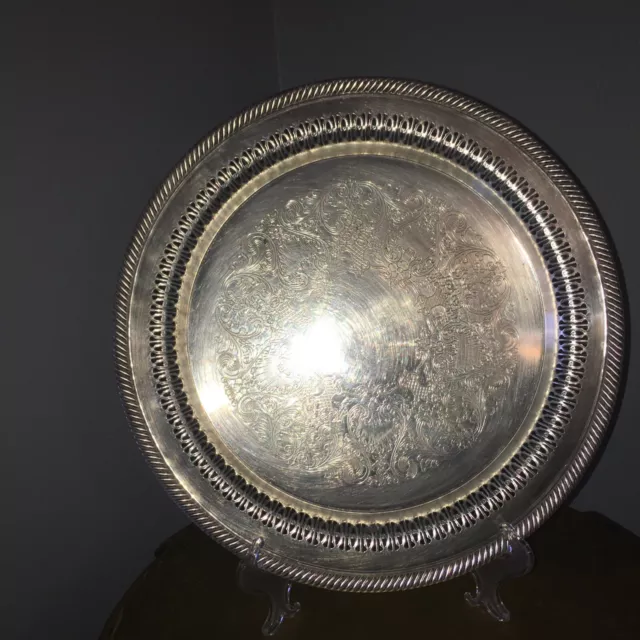 Vtg WM Rogers Silverplate, Round Reticulated 12.5 “Spring Flower” Platter #170