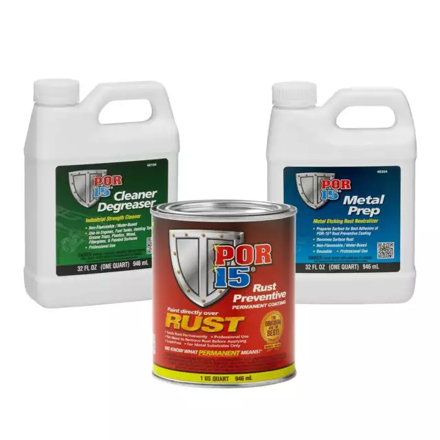 POR15 Clear Rust Prevention Paint 946ml Kit Metal Prep Cleaner Degreaser POR 15