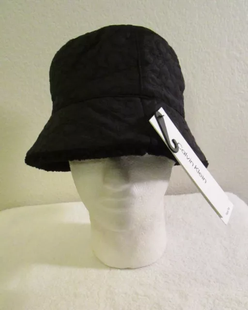 NWT Calvin Klein Womens Faux Fur Lined Repeat Logo Bucket Hat One Size Black $58