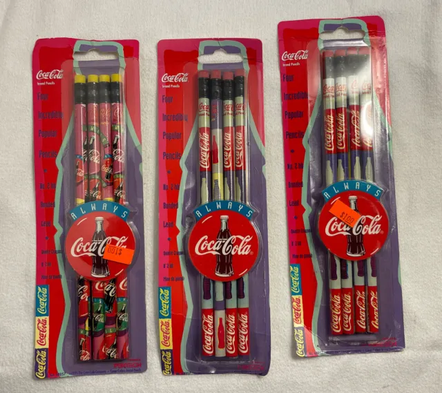 VINTAGE 90s Coca Cola Always Coke Bottle No 2 PENTECH Pencils NEW DEADSTOCK NOS