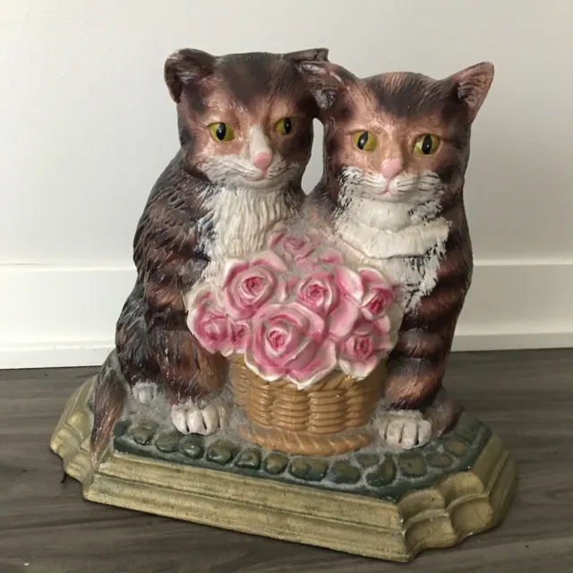 Cast Iron Cat Doorstop Roses Victorian Style by Upper Deck 10” X 12” 3