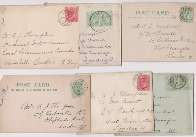 Lincs - 1906-1909 clean batch of six envelopes and card to London with Brocklesb