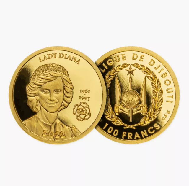 25th Anniversary of the Death of Diana Princess of Wales Gold Coin 2022 Djibouti