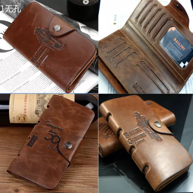 Men's Bifold Leather Coin Handbag Multi Card Holder Purse Long Wallet Clutch US