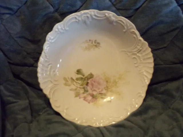 Vintage Serving Bowl, Pink Rose Pattern Scalloped Edge