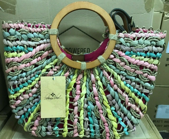 Nwt Patricia Nash Special Woven Multi Colored Straw Bag Wood Handle 31% Off $89