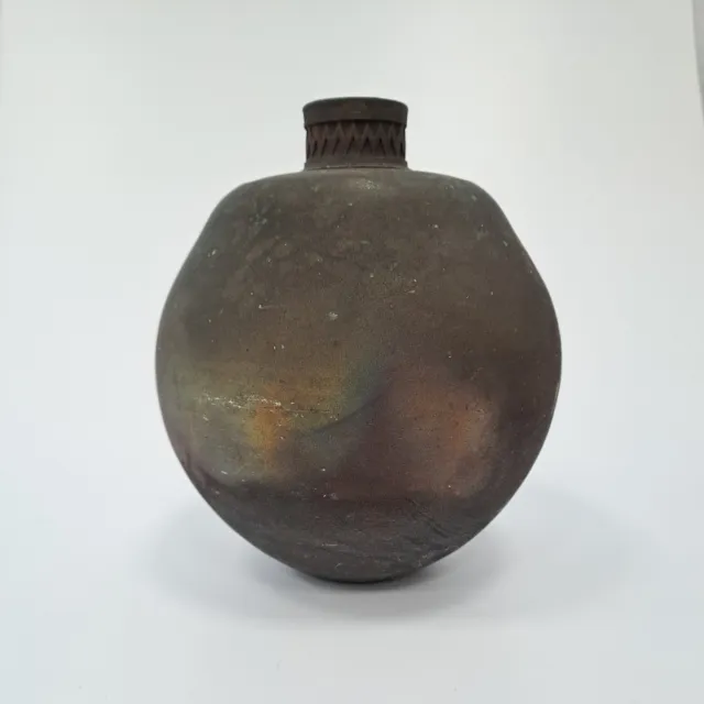 Vintage MARK JAMES Raku Pottery Art Studio Fire Copper Matte Glaze Vase 15cm H