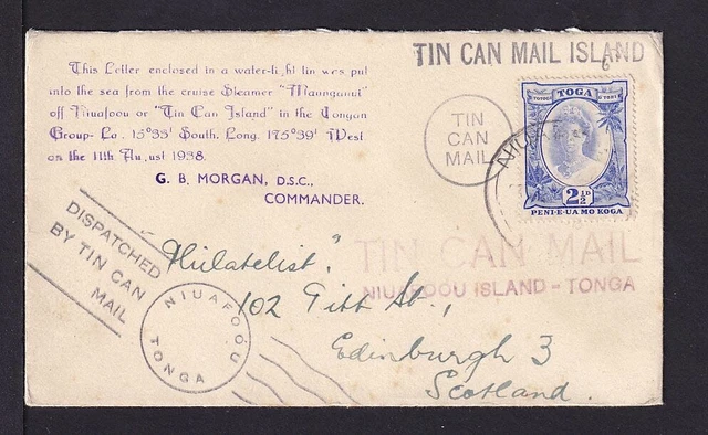 1938 - Tin-Can-Mail Brief ab Niualofa nach Edinburgh   (20012364)