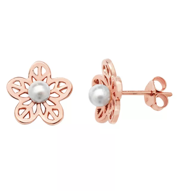 Argento Sterling & Oro Rosa Placcato Orecchini con Perla a Lobo