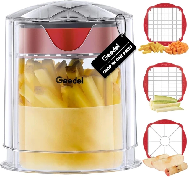 GEEDEL CHIP CUTTER, Potato Chipper with 3 Stainless Steel 3 Blades, Red ...