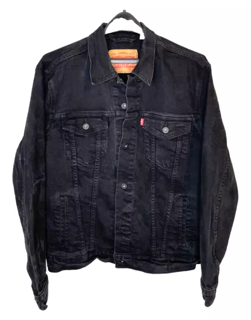 Levi Strauss Men SzL Black Bttn Up Trucker Jean Jacket -Cotton-Elastine Ca 00342