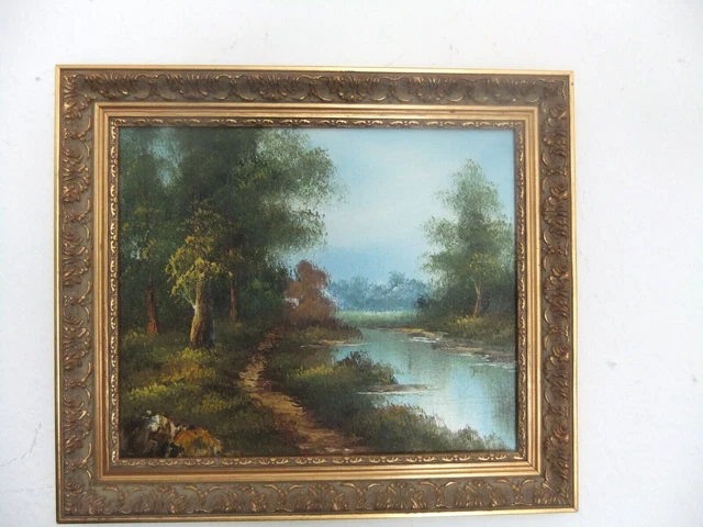 VINTAGE ORIGINAL RIVER Forest Rural Scenic Landscape Oil Painting ...