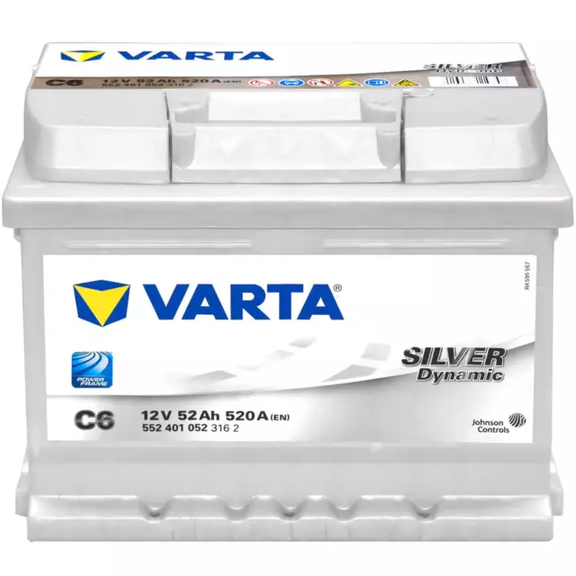 Autobatterie 12V 52Ah 520A/EN Varta C6 Silver Dynamic Starterbatterie 552401052