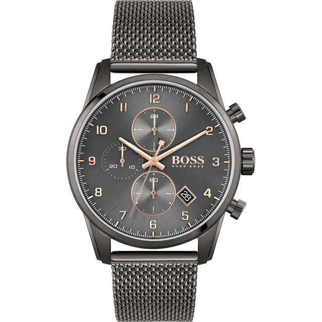 Neu Echte Hugo Boss Skymaster Edelstahl Grau Und Gold 1513837 Herrenuhr
