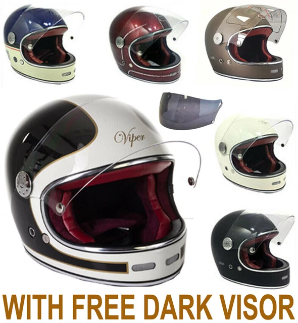 Viper F656 Retro Vintage Fibreglass Full Face Retro Motorcycle Helmet