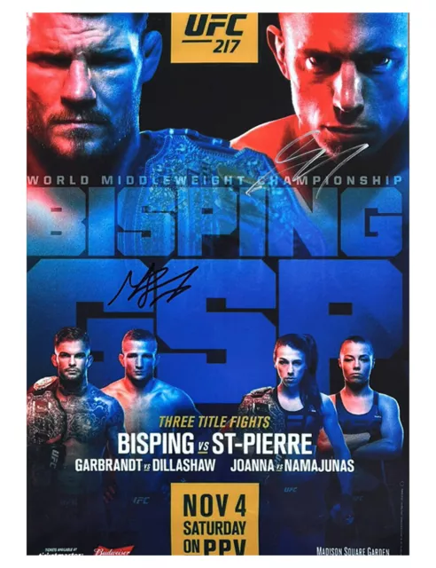 A3 MMA / UFC Poster Signed in Black & Silver by GSP & Michael Bisping + ME COA