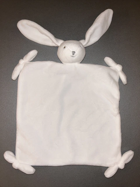 DOUDOU LAPIN BLANC VELOURS NEZ GRIS PLAT RECTANGLE  40CM Vertbaudet