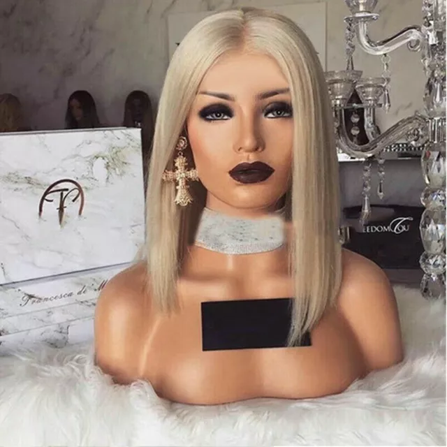 Womens Short Straight Bobo Cosplay Party Wig Brazilian Glueless Hair Side-parted