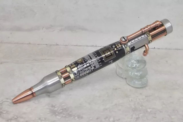 Steampunk Bolt Action pen in Black Circuit Board, Antique Pewter/Copper