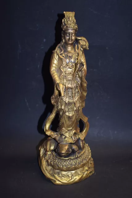Guanyin auf Frosch, China, Bronze, vergoldet, 34cm