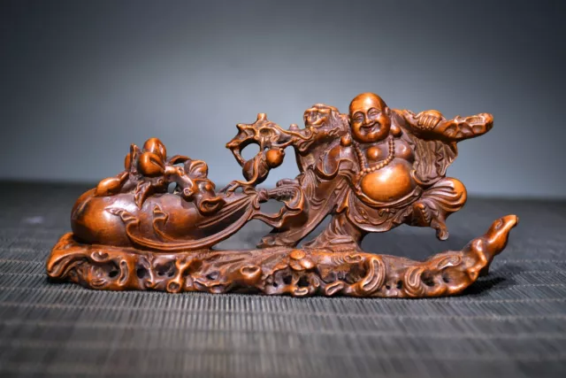 Nice Art Chinese Boxwood Wood Carving Maitreya Buddha Statue Collection