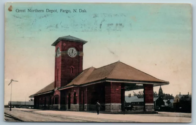 Great Northern Depot Fargo North Dakota ND DB Postcard Railroad July 1909